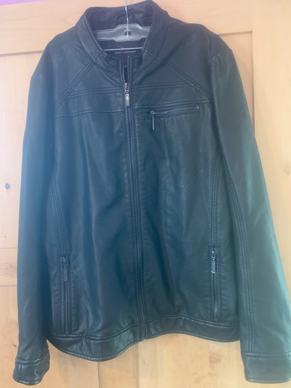 Marc Anthony Black Vegan Leather Bomber/Biker Jacket